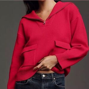 Anthropologie English Factory Red Half Zip Heavyweight Long Sleeve Pullover